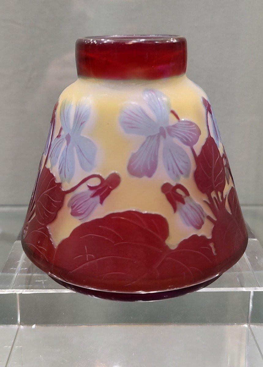 Etablissements Gallé 1904/1936 - Conical Vase With Straight Neck Decorated With Blue And Bordeaux Fuchsias-photo-4