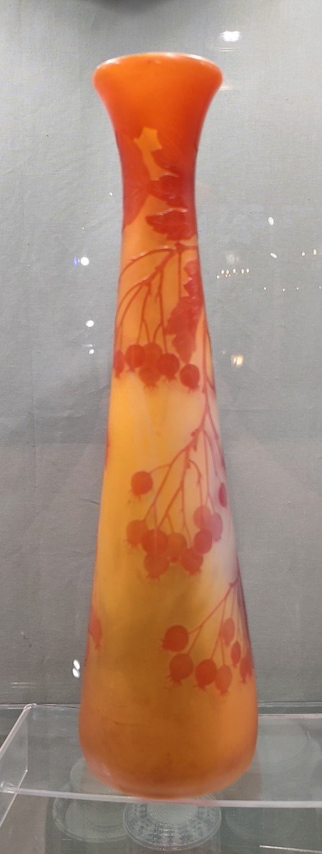 Galle Establishments (1904-1936) - Large Vase With Ampelopsis Decoration In Yellow-orange Tones-photo-2