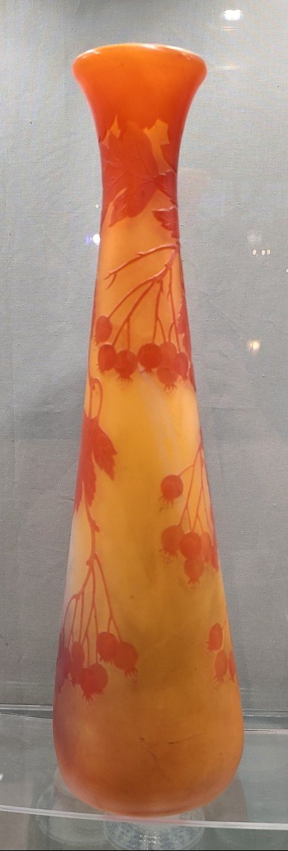 Galle Establishments (1904-1936) - Large Vase With Ampelopsis Decoration In Yellow-orange Tones-photo-3