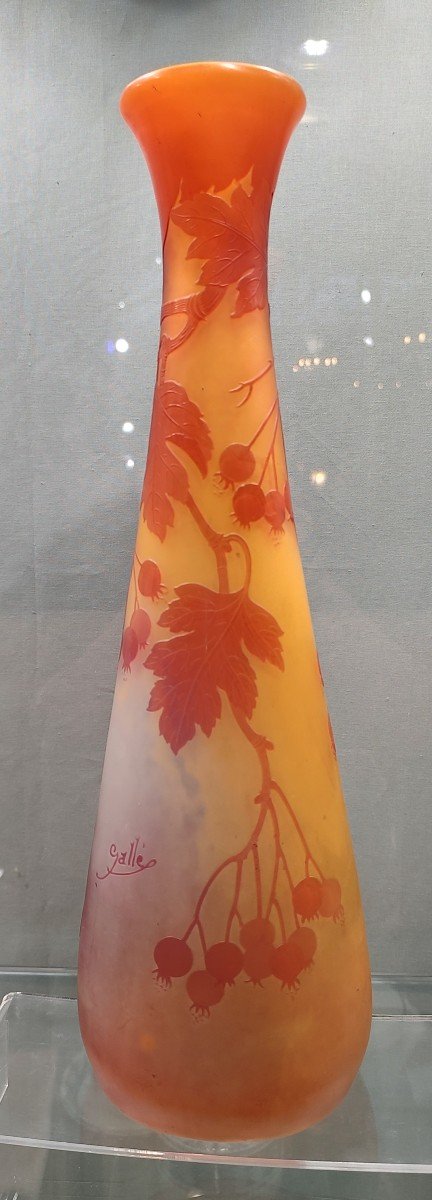 Galle Establishments (1904-1936) - Large Vase With Ampelopsis Decoration In Yellow-orange Tones-photo-4