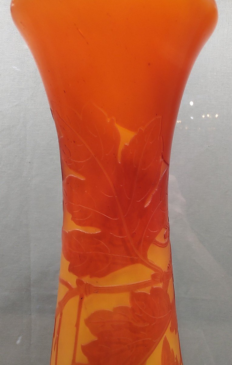 Galle Establishments (1904-1936) - Large Vase With Ampelopsis Decoration In Yellow-orange Tones-photo-3