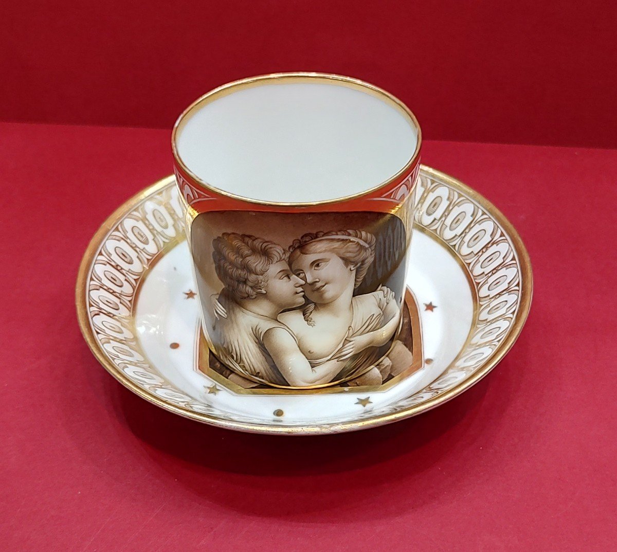 Manufacture De Nast - Paris - Empire Period - Cup And Saucer With Grisaille Decor-photo-4