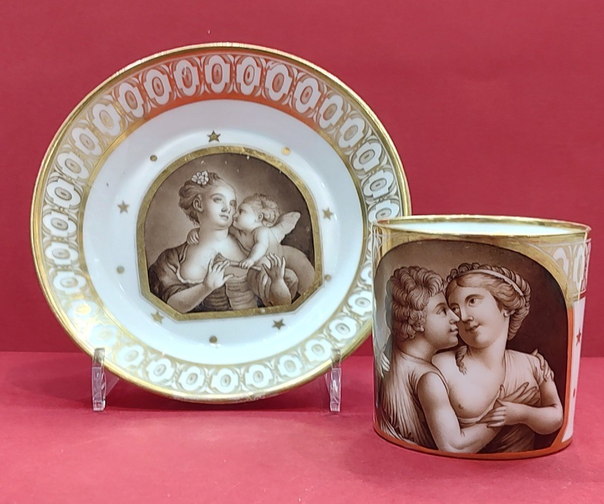 Manufacture De Nast - Paris - Empire Period - Cup And Saucer With Grisaille Decor