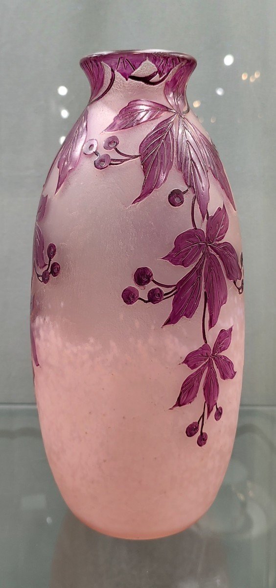 Legras - Ovoid Potiche Vase “montebello Shape” With Virginia Creeper Decor.-photo-2