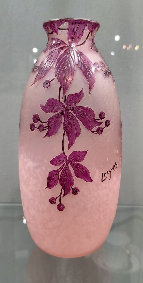 Legras - Ovoid Potiche Vase “montebello Shape” With Virginia Creeper Decor.-photo-4