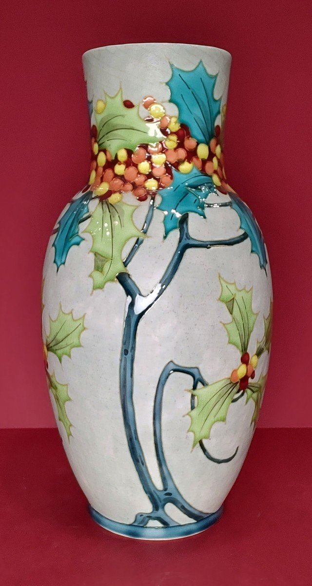 Boch Freres Keramis - Vase With Holly Leaf And Fruit Decor.-photo-2