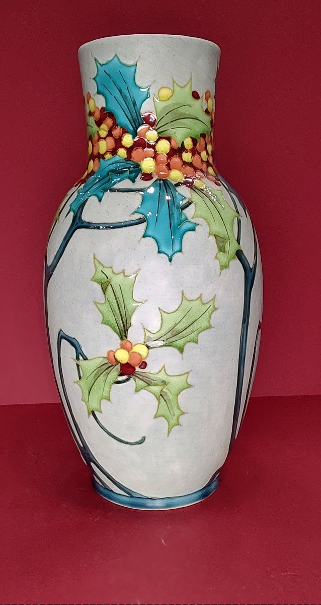 Boch Freres Keramis - Vase With Holly Leaf And Fruit Decor.-photo-4