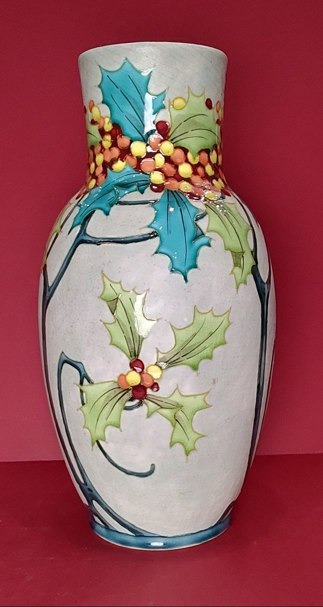 Boch Freres Keramis - Vase With Holly Leaf And Fruit Decor.