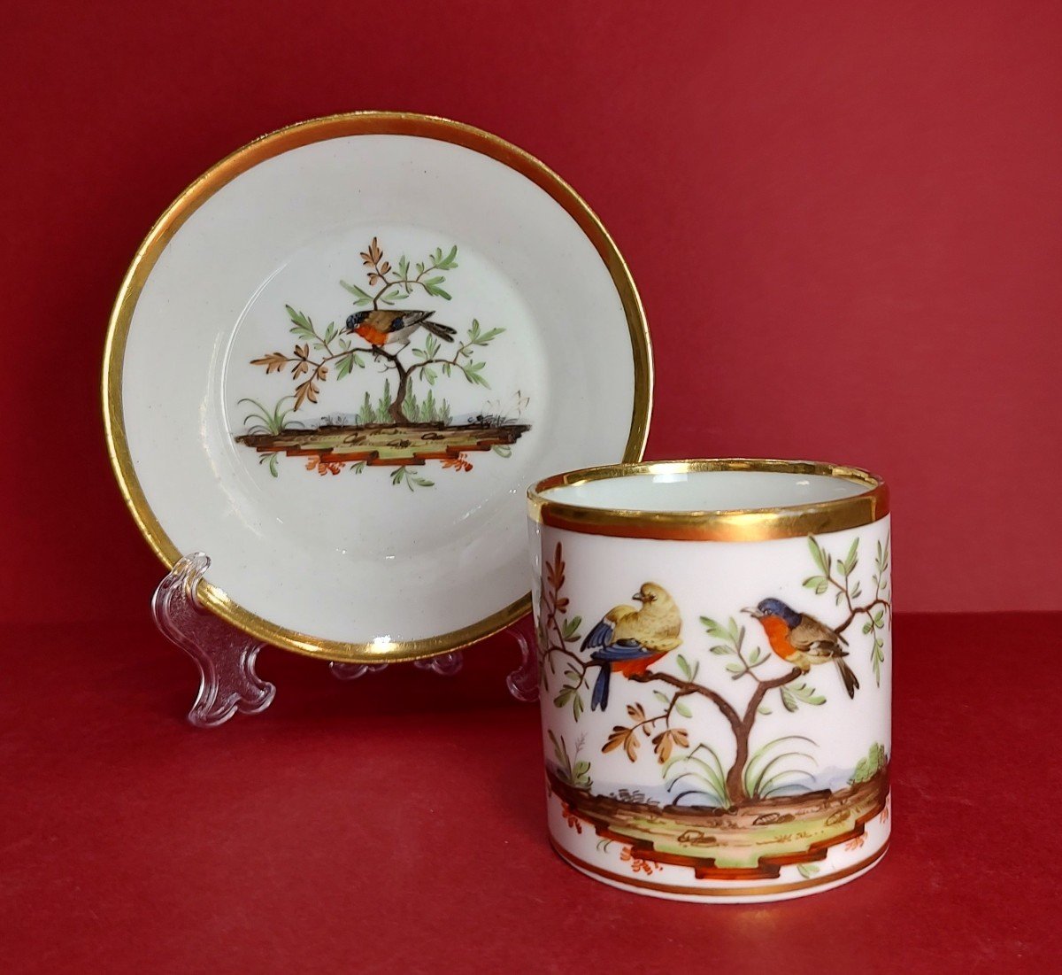 Orléans - Around 1800 - Cup And Saucer With Bird Decor.