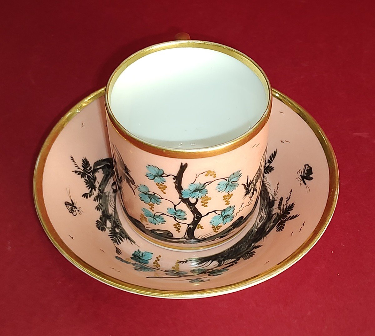 Paris - Empire Period - Cup And Saucer With Pink Background And Decorated Goats And Vines.-photo-3