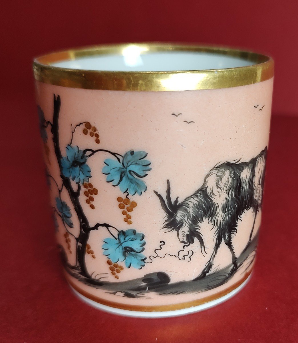 Paris - Empire Period - Cup And Saucer With Pink Background And Decorated Goats And Vines.-photo-4