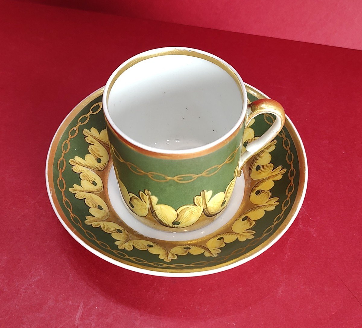 Paris - Empire Period - Cup And Saucer With Green Background And Leaf Decor.-photo-2