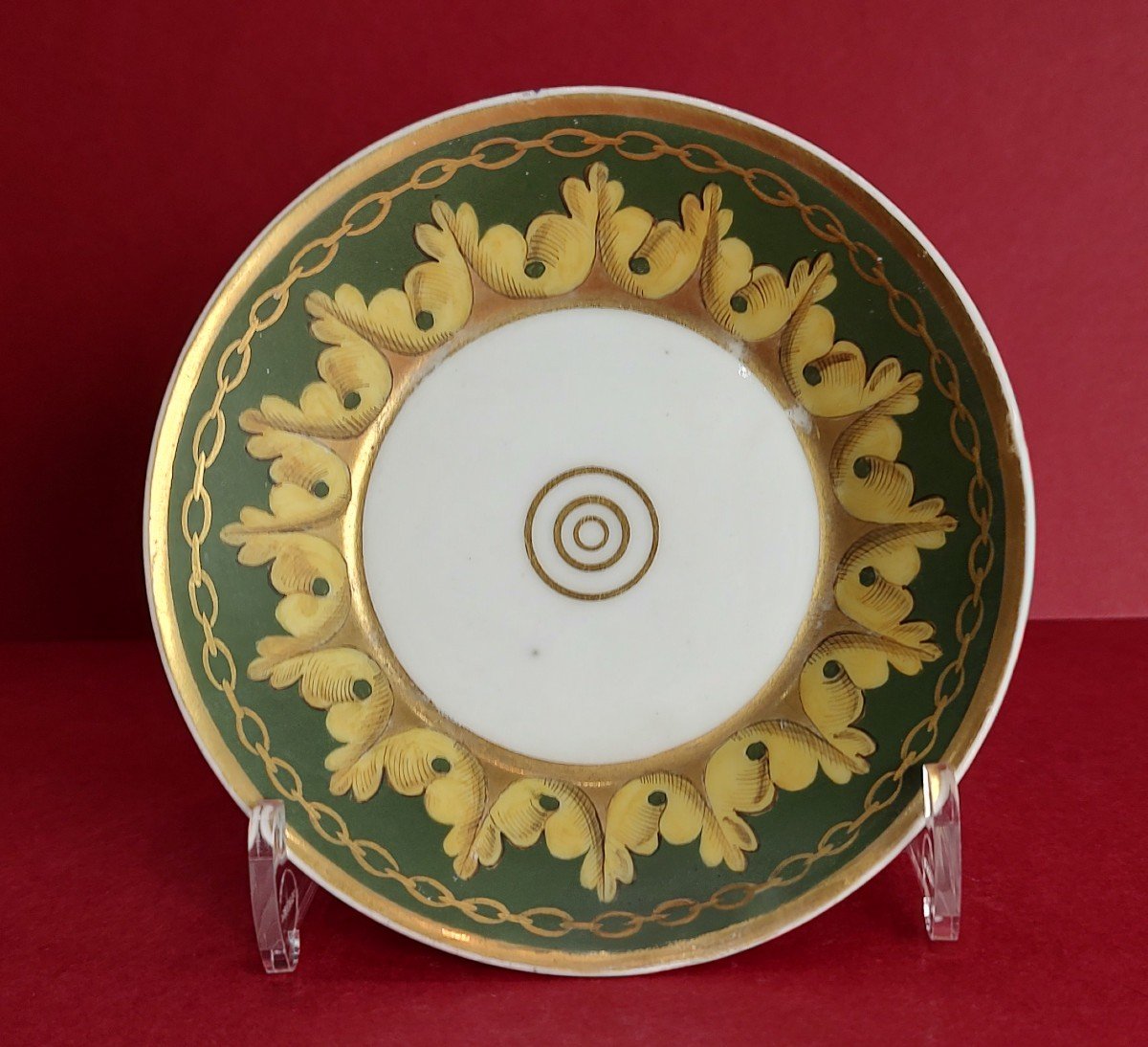 Paris - Empire Period - Cup And Saucer With Green Background And Leaf Decor.-photo-3