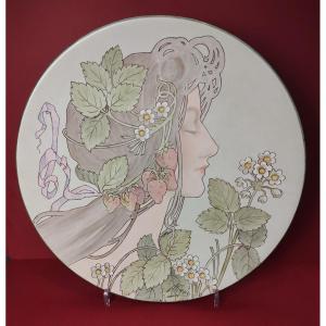 Henri Gros - Decorator Of The Massier Family - Circa 1900 - Dish With A Profile Symbolizing Summer