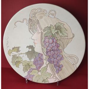 H. Gros - Decorator Of The Massier Family - Around 1900 - Dish With A Profile Symbolizing Autumn