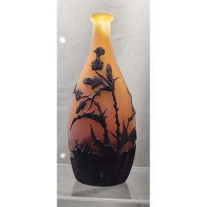 Galle Establishments (1904/1936) - Single-flower Vase Decorated With Black Thistles On An Orange Background.