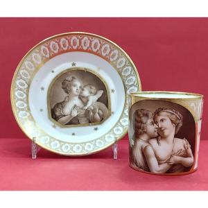 Manufacture De Nast - Paris - Empire Period - Cup And Saucer With Grisaille Decor