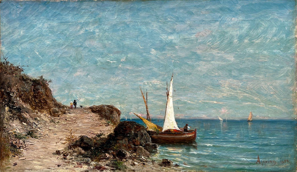 Adolphe Appian (1818-1898), Sailing Boat By The Sea, Probably The Mediterranean, 1882