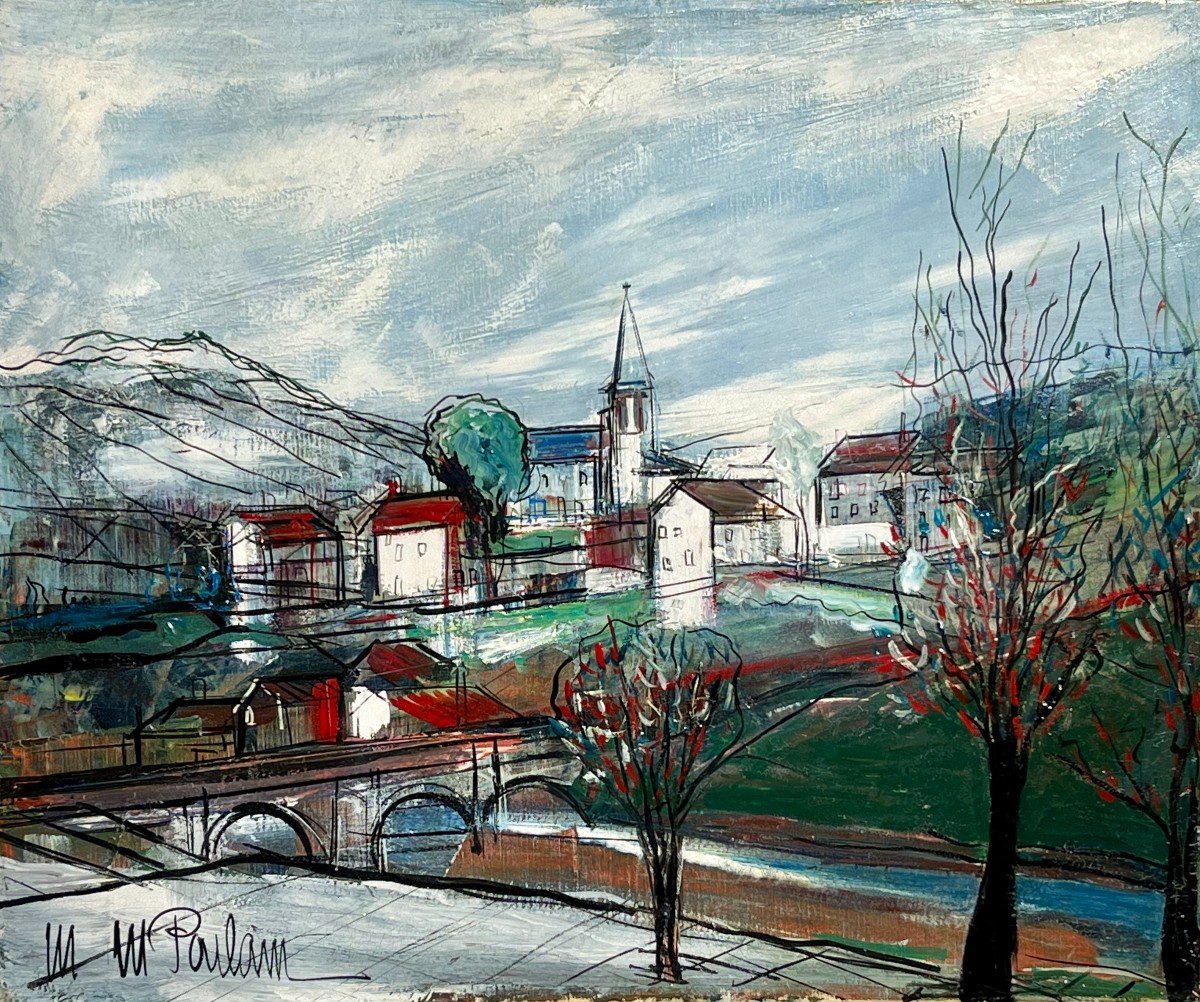 Michel-marie Poulain (1906-1991), Montfermy In Auvergne Seen From The Sioule Valley, 1958-photo-2