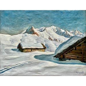 Ange ABRATE (1900-1985), Le massif du Mont-Blanc vu depuis le col de Véry, Megève, v.1930-1950