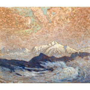 José MINGRET (1880-1969), Mer de nuages sur le Léman, le Mont-Blanc depuis Colomby de Gex, 1919