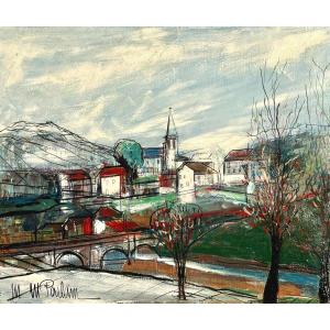 Michel-marie Poulain (1906-1991), Montfermy In Auvergne Seen From The Sioule Valley, 1958