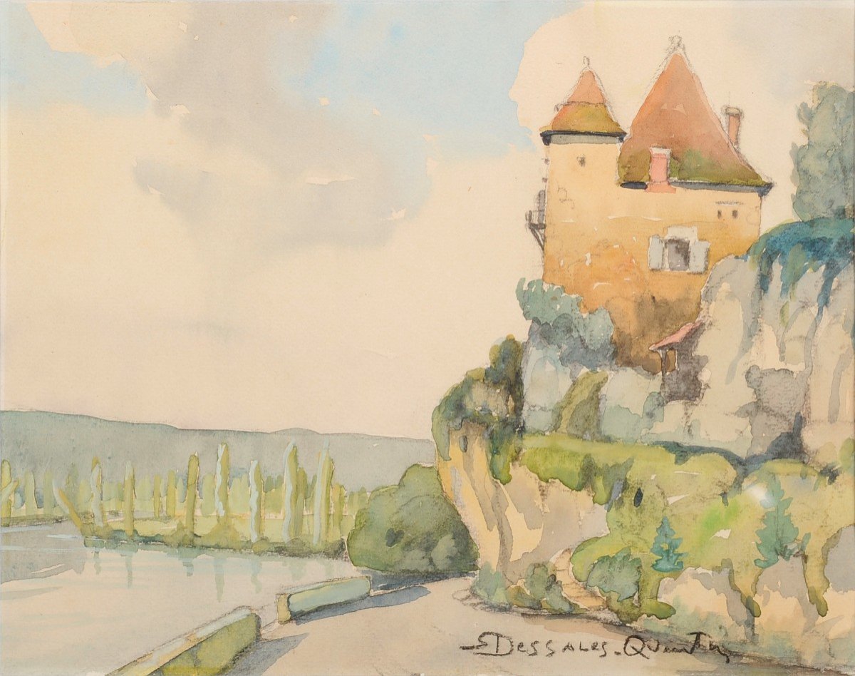 Robert Dessales-Quentin (1885-1958) Maison à la tour au Pech, près Beynac Dordogne Périgord