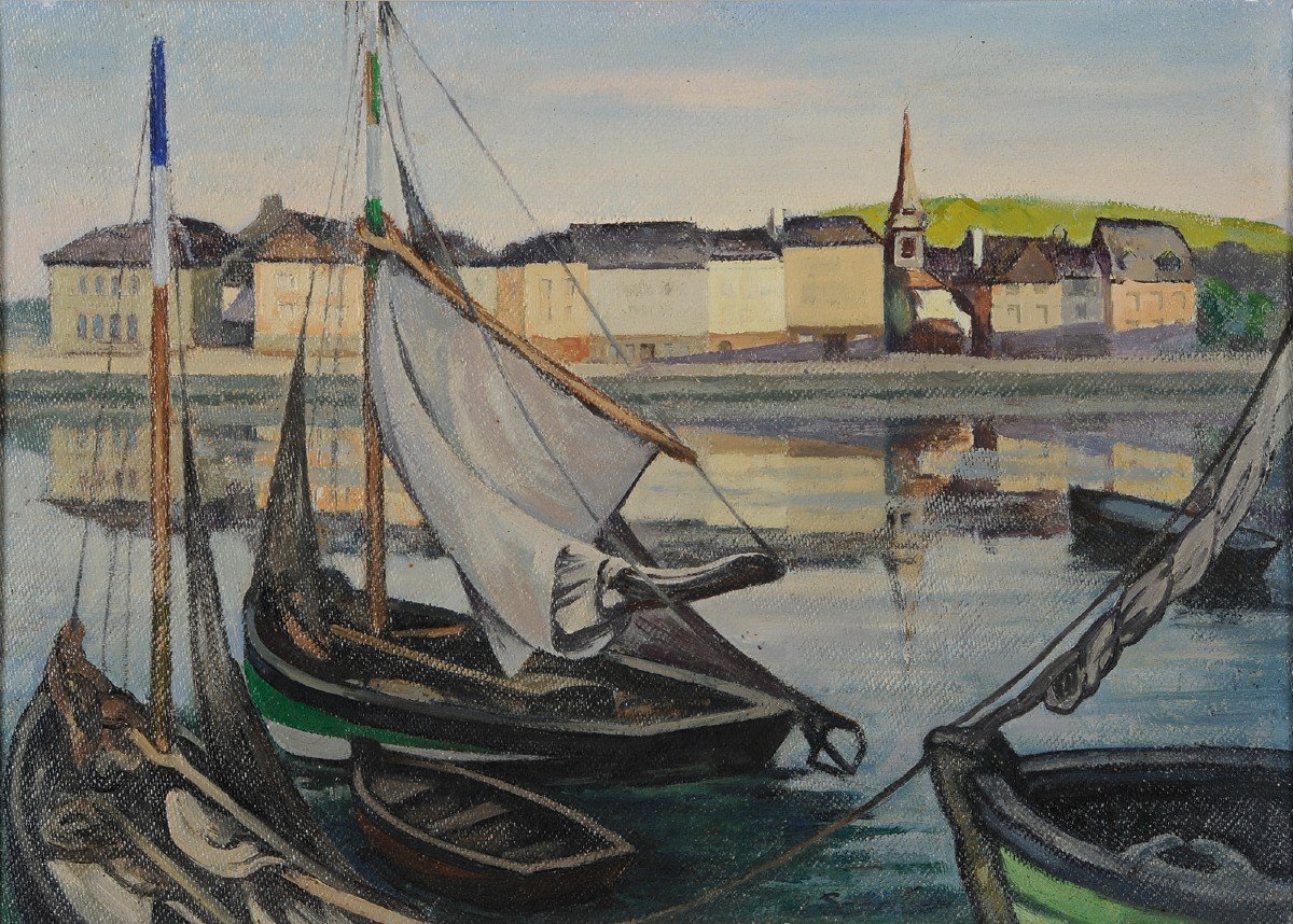 Julien Saraben (1892-1979) Le port d’Honfleur Normandie Calvados