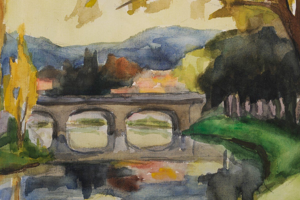 Jean-Daniel Ribeyrol (1918-2005) Le pont des Barris à Périgueux Dordogne-photo-3