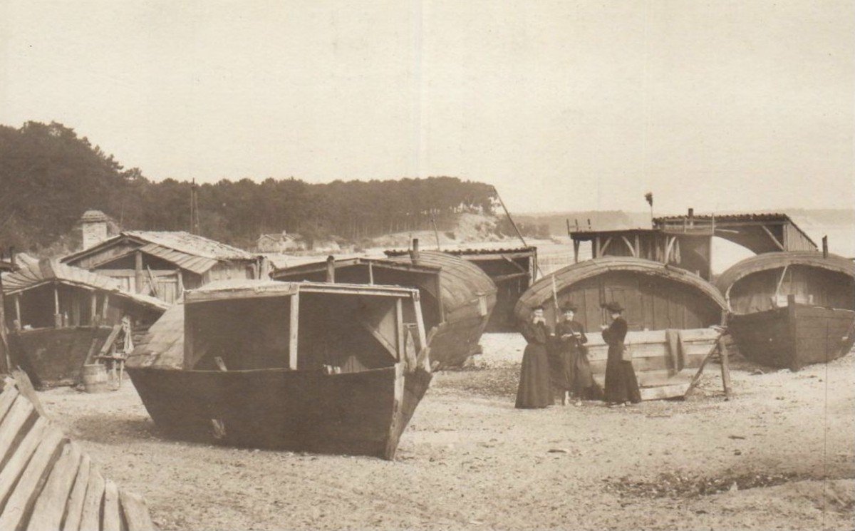 Louis Cabié (1853-1939) Pontoons On The Arcachon Basin Ferret Andernos-photo-2