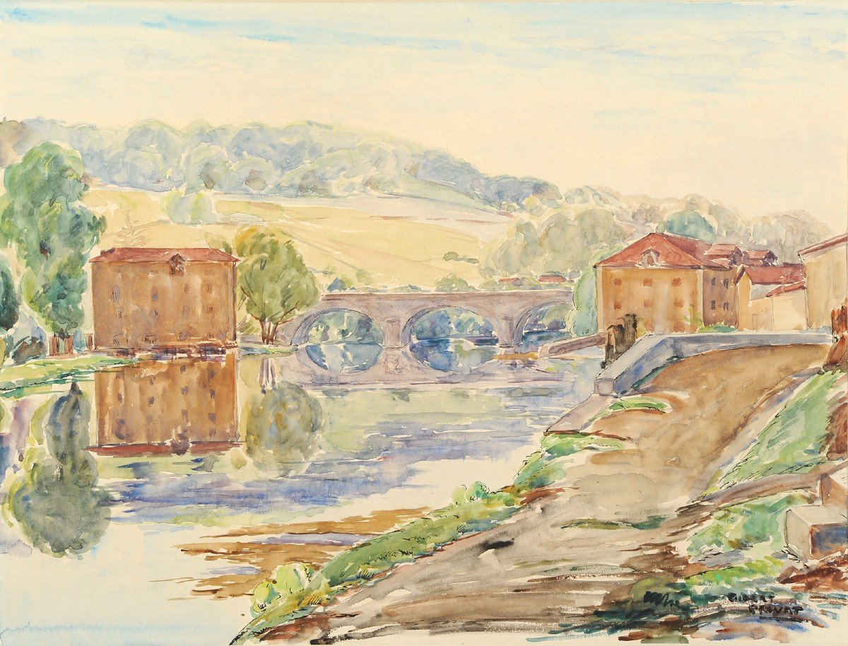 Gilbert-Privat (1892-1969) Les moulins de Cachepur et Saint Claire à Périgueux Dordogne