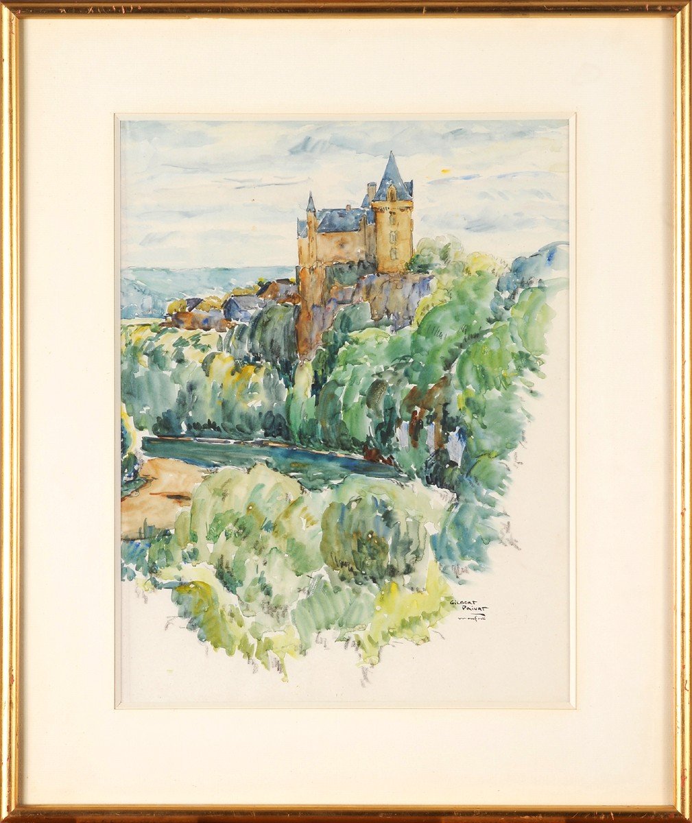 Gilbert-Privat (1892-1969) Le château de Monfort et la Dordogne-photo-2