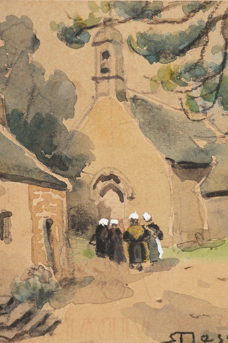 Robert Dessales-Quentin (1885-1958) Chapelle en Bretagne Eglise-photo-3