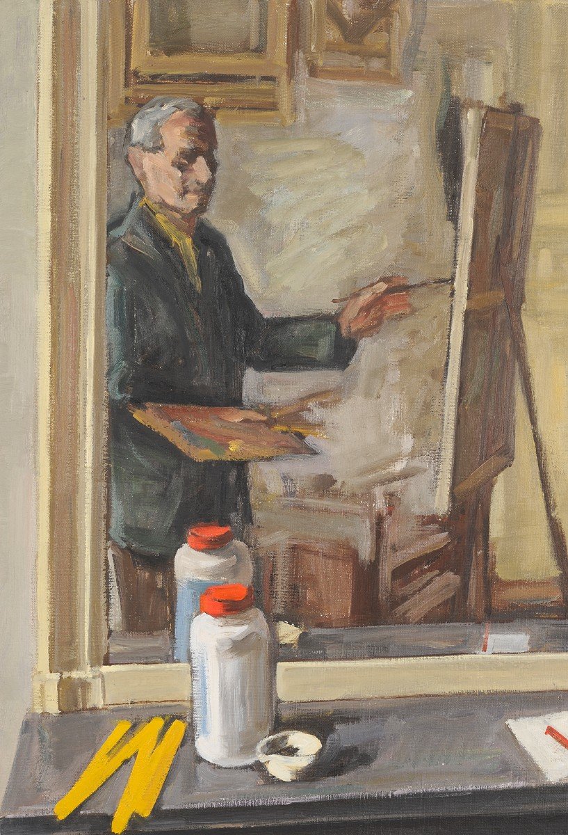 Louis Peyré (1923-2012) Autoportrait au mètre jaune-photo-2