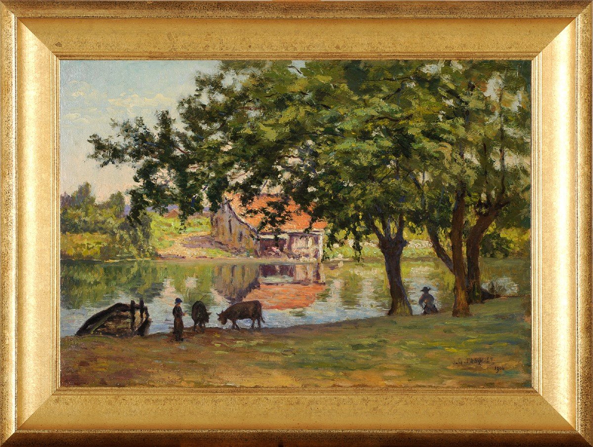 Jean-georges Pasquet (1851-1936) The Ferry At Campniac - Périgueux Dordogne