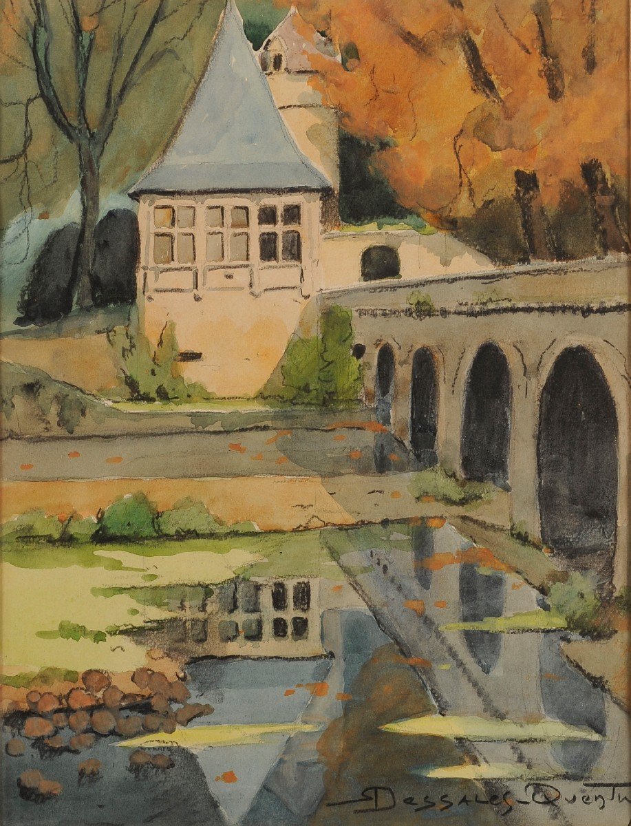 Robert Dessales-quentin (1885-1958) Renaissance Pavilion And Bent Bridge In Brantôme Dordogne-photo-2