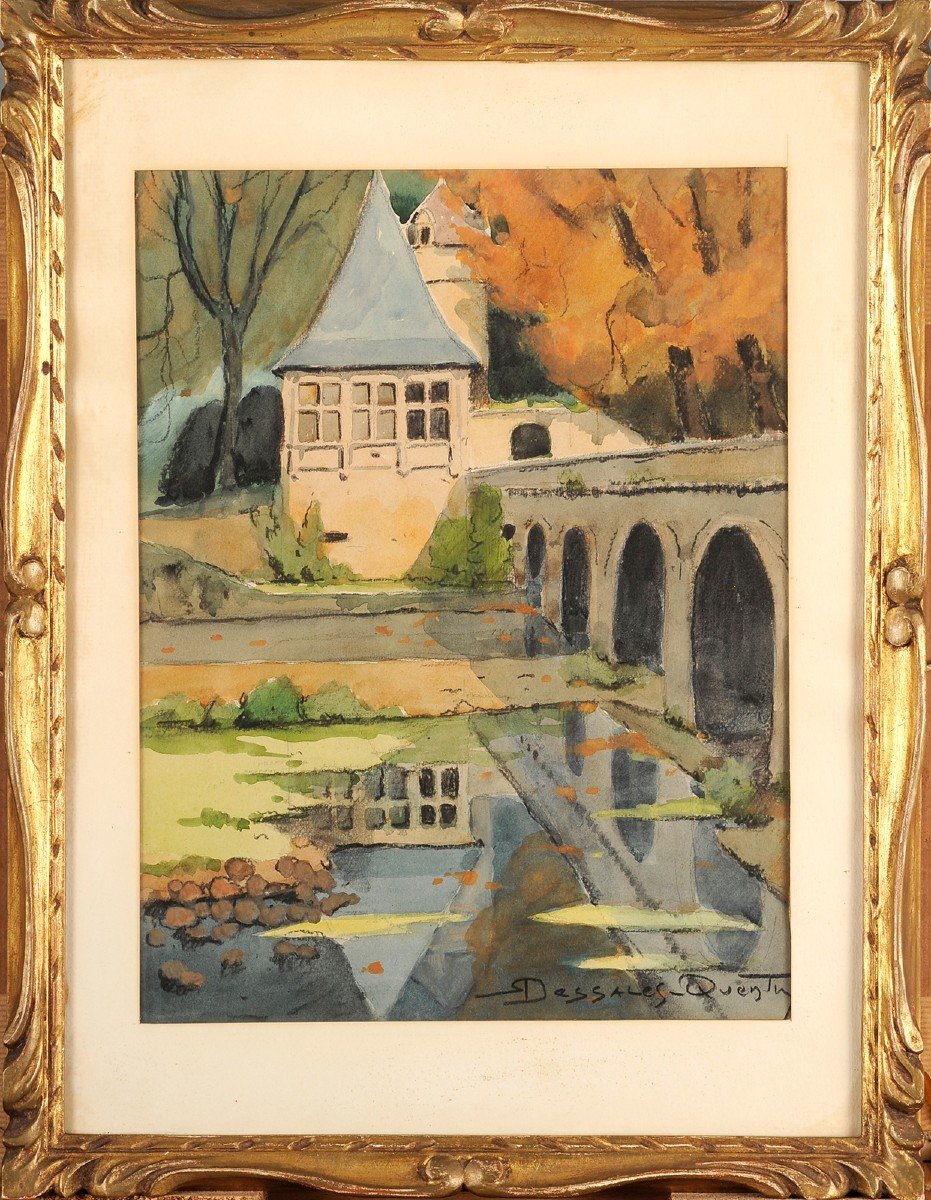 Robert Dessales-quentin (1885-1958) Renaissance Pavilion And Bent Bridge In Brantôme Dordogne