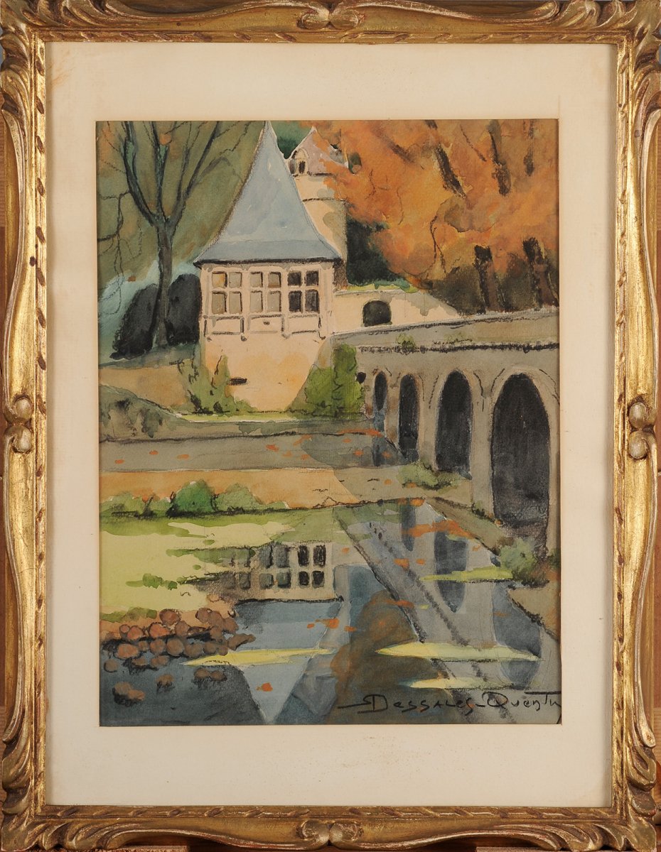 Robert Dessales-Quentin (1885-1958) Pavillon Renaissance et pont coudé à Brantôme Dordogne-photo-2