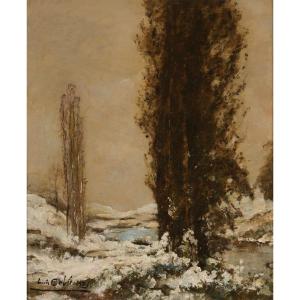 Louis Cabié (1853-1939) La Beune aux Eyzies sous la neige Périgord Dordogne