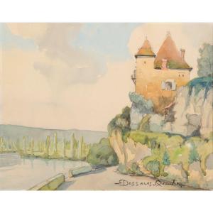 Robert Dessales-Quentin (1885-1958) Maison à la tour au Pech, près Beynac Dordogne Périgord