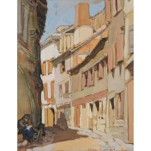 André Albarède (1895-1984) Bergerac, les arcades de l'hôtel Peyrarède