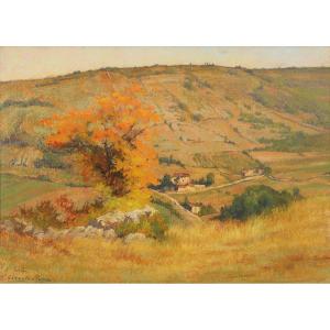 Eugène Forel (1858-1938) Landscape At Saint Cirq Lapopie Lot