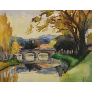 Jean-Daniel Ribeyrol (1918-2005) Le pont des Barris à Périgueux Dordogne