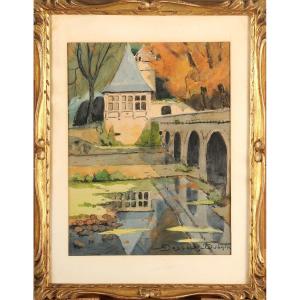 Robert Dessales-Quentin (1885-1958) Pavillon Renaissance et pont coudé à Brantôme Dordogne