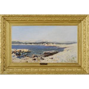 Louis Cabié (1853-1939) Bord de mer près de Toulon Var bateau