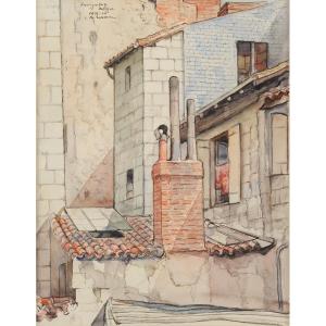 Louis-Philippe Kamm (1882-1959) Les toits de Périgueux Dordogne Strasbourg