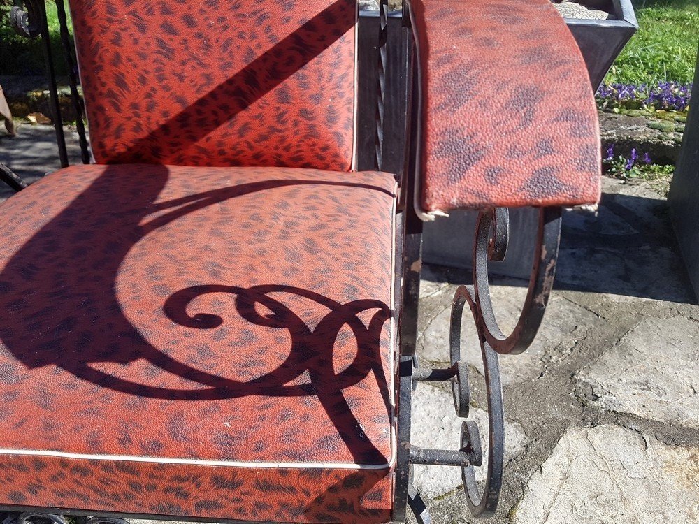 Serie de quatre fauteuils en fer forgé des années 50-photo-1