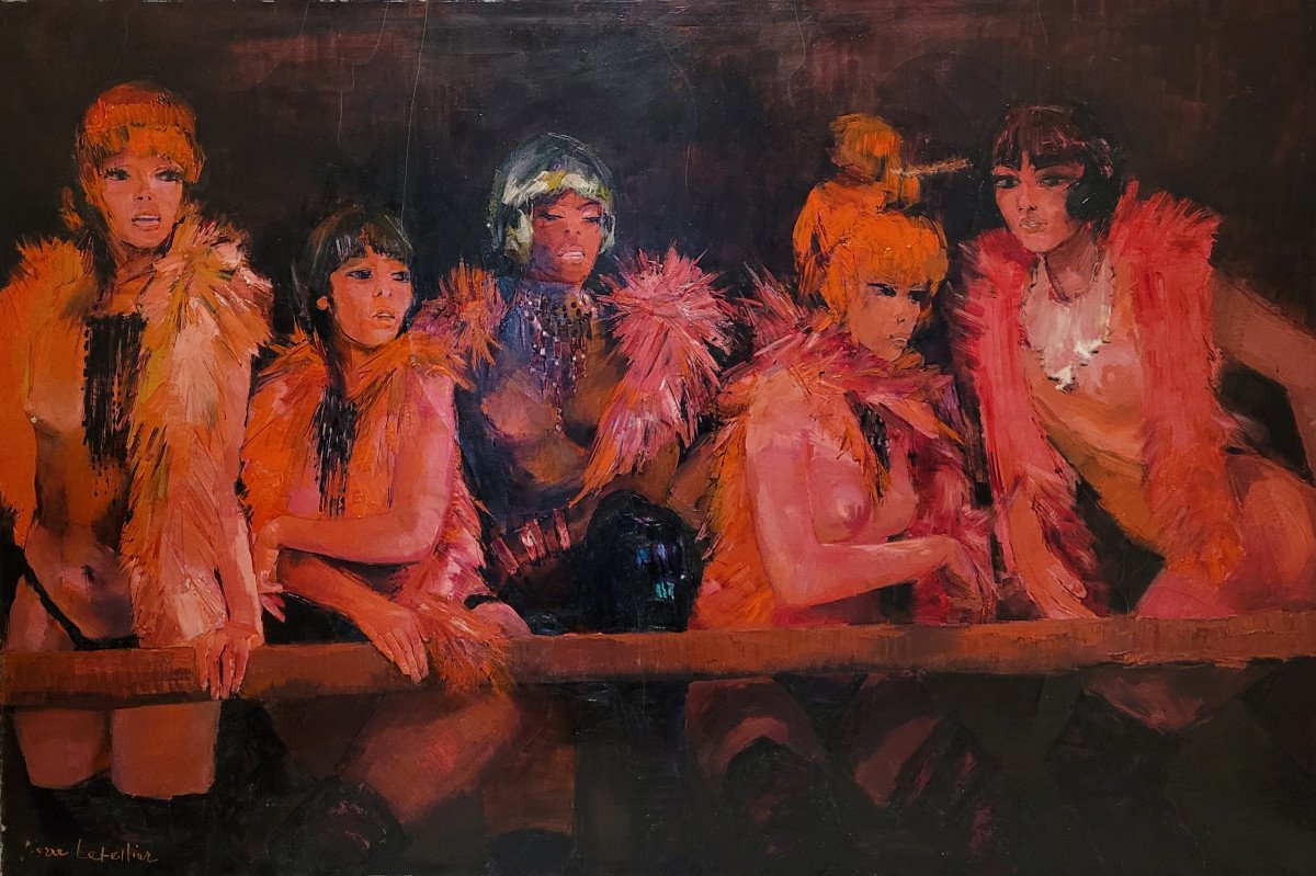 Grand tableau scène de cabaret signé  Pierre LETELLIER