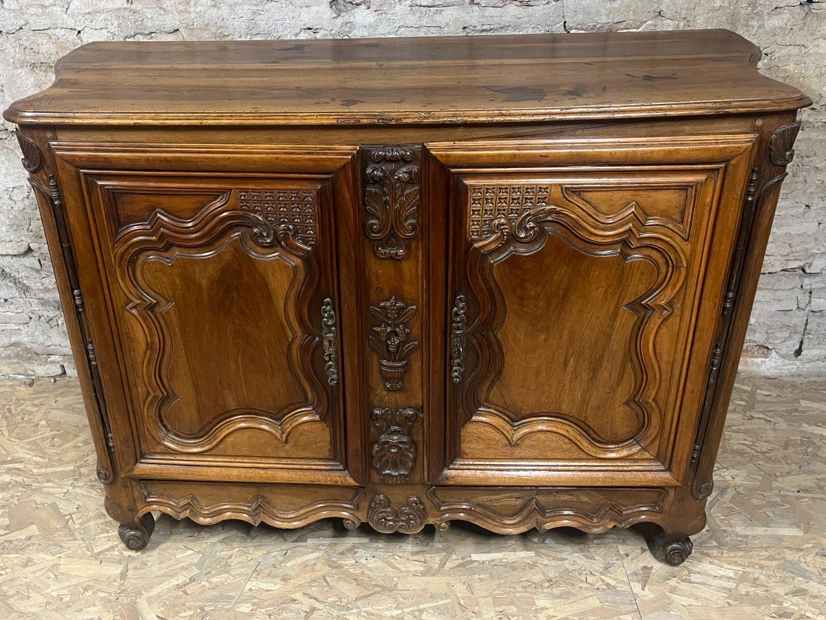 18th Century Louis XV Sideboard With Curved Sides In Walnut-photo-2