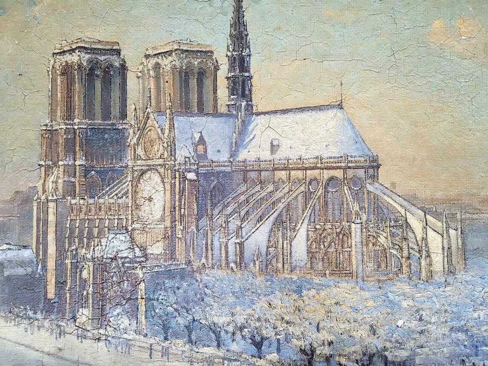 Tableau Début XXe Notre Dame De Paris Sous La Neige-photo-2